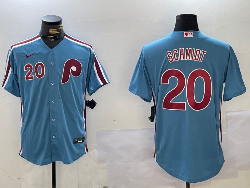 Men Philadelphia Phillies #20 Schmiot Blue Throwback Game 2024 Nike MLB Jersey style 1->philadelphia phillies->MLB Jersey